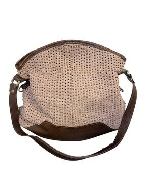Vin Baker Brown Suede & Leather Shoulder Bag With Textured Design